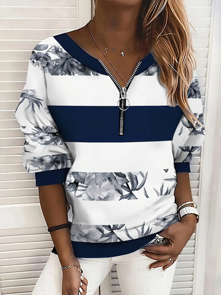 

Casual Crew Neck Striped Sweatshirt Printing, As picture, Hoodies & Sweatshirts