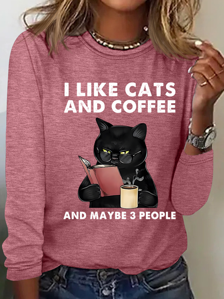 

I Like Cats And Maybe 3 People Casual Long Sleeve Shirt, Watermelon, Long sleeves