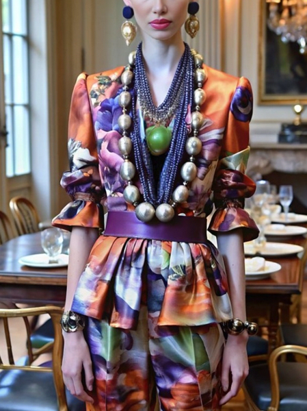 

Elegant Floral Printing V Neck Ruffle Sleeve Blouse, As picture, Blouses and Shirts