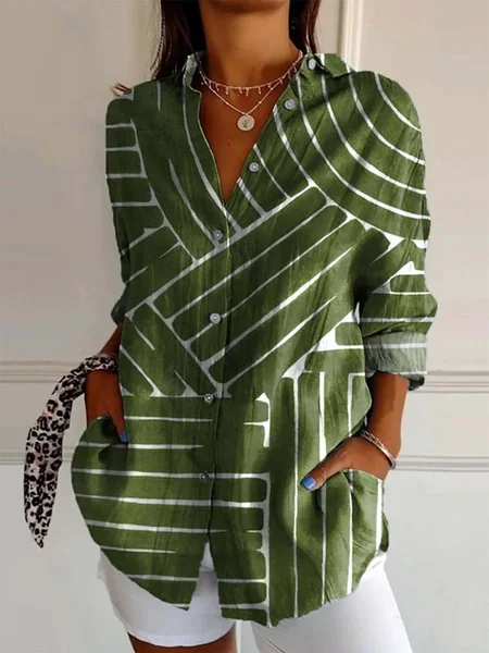 

Simple Shawl Collar Loose Striped Shirt, As picture, Blouses