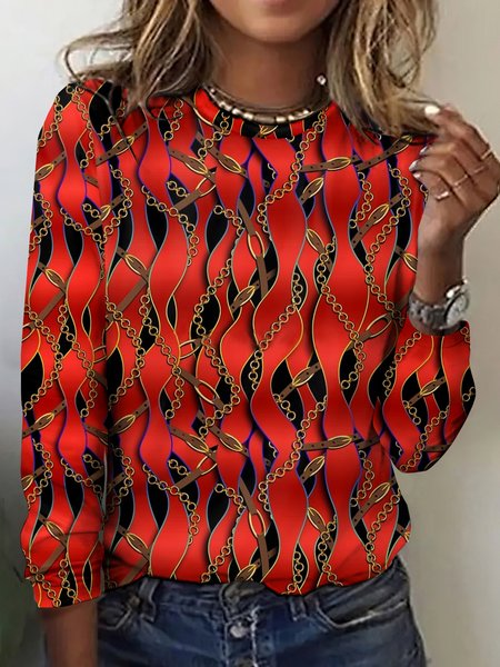 

Women's Long Sleeve Tee T-shirt Spring/Fall Plaid Crew Neck Vintage Top, Red, T-Shirts