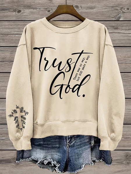 

Women's Crew Neck Text Letters Printing Casual Spring/Fall Long Sleeve Sweatshirt, Apricot, Sweatshirts & Hoodies