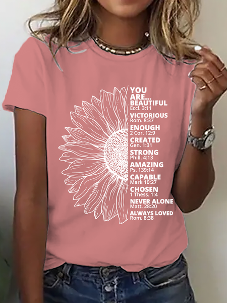

Sunflower Thankful Grateful Blessed Cotton T-Shirt, Orange pink, T-shirts