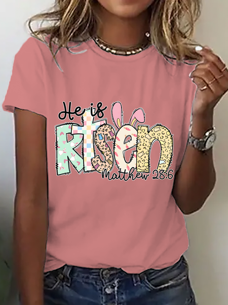 

He Is Risen Matthew 28 6 Risen Retro Easter Cotton T-Shirt, Orange pink, T-shirts