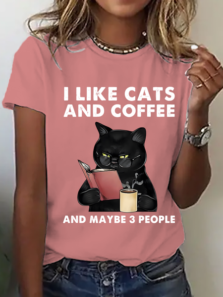 I Like Cats And Maybe 3 People Cotton T-Shirt, Orange pink, T-shirts