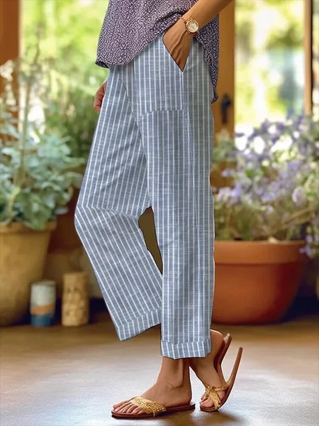 

Women's Straight Pants Going Out Pants Blue Casual Printing Striped Spring/Fall Pants, Pants