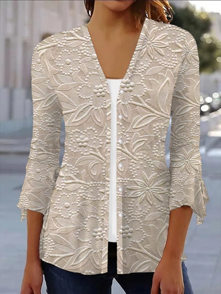 

Women's Floral Printing Regular Loose Kimono, Apricot, Cardigans