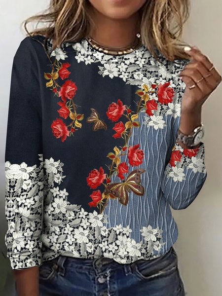 

Vintage Plaid Crew Neck Long Sleeve T-shirt, Black, T-shirts