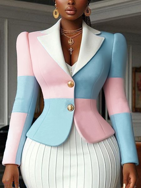 Elegant Color Block Lapel Collar Blazer, As picture, Blazers