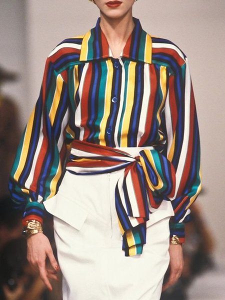 Urban Striped Printing Shirt Collar Shirt, As picture, Blouses and Shirts