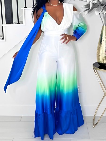 

Vacation Printing Ombre V Neck Cami Jumpsuit, As picture, Jumpsuits