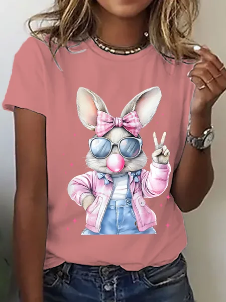 

Retro Easter Bunny Blowing Bubble Cotton T-Shirt, Orange pink, T-shirts