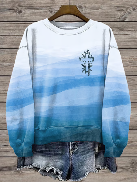 

Women's Crew Neck Floral Printing Casual Spring/Fall Long Sleeve Sweatshirt, Blue, Sweatshirts & Hoodies