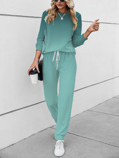 

Women's Printing Ombre Daily Going Out Two Piece Set Long Sleeve Casual Spring/Fall Top With Pants Matching Set, Green, Suit Set