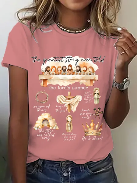 

Easter Story On The Third Day He Rose Cotton T-Shirt, Orange pink, T-shirts