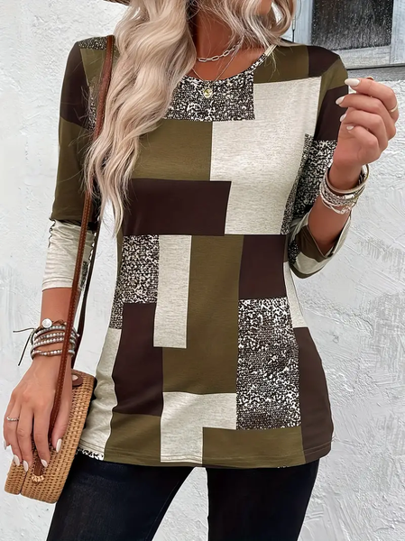 

Women's Long Sleeve Tee T-shirt Spring/Fall Geometric Printing Crew Neck Casual Graphic Tee Top, As picture, T-Shirts