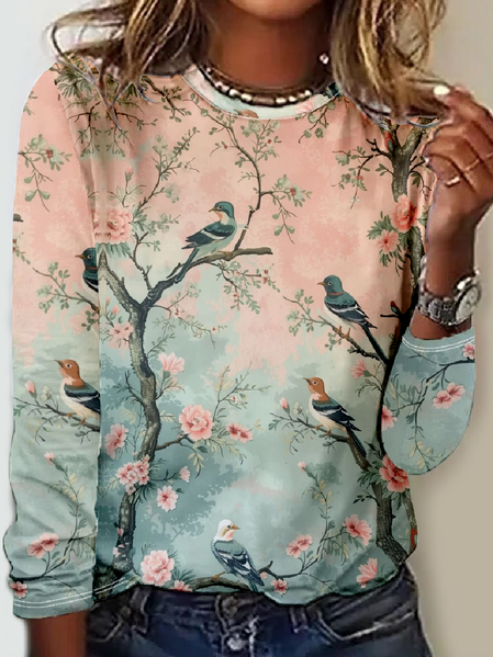 

Crew Neck Pop Art Print Casual T-Shirt, As picture, Long sleeves