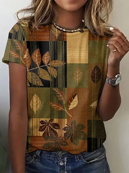

Vintage Floral Art Print Crew Neck Short Sleeve T-shirt, Brown, T-shirts