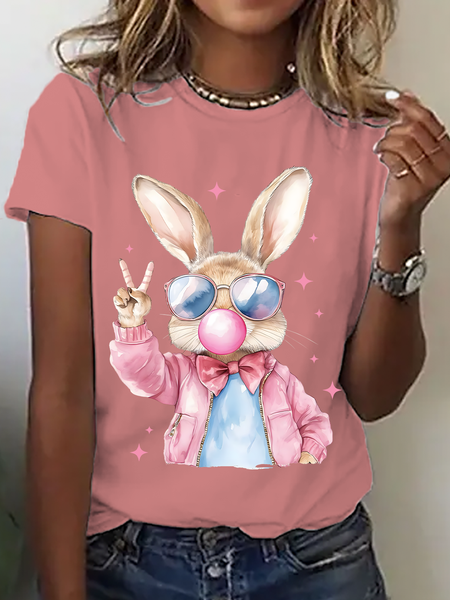 

Retro Easter Bunny Blowing Bubble Cotton T-Shirt, Orange pink, T-shirts