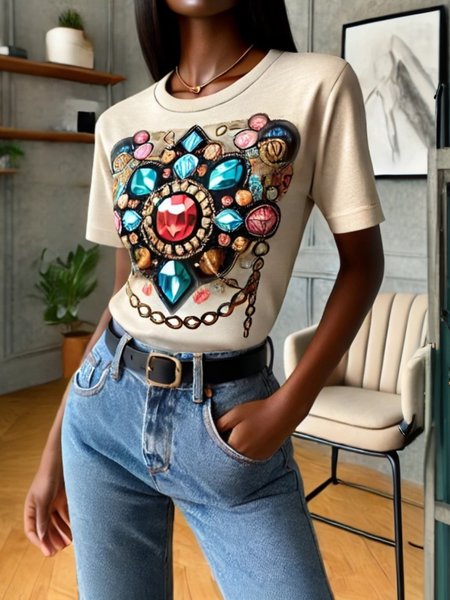 Casual 3D Printing Crew Neck T-shirt, As picture, Tees