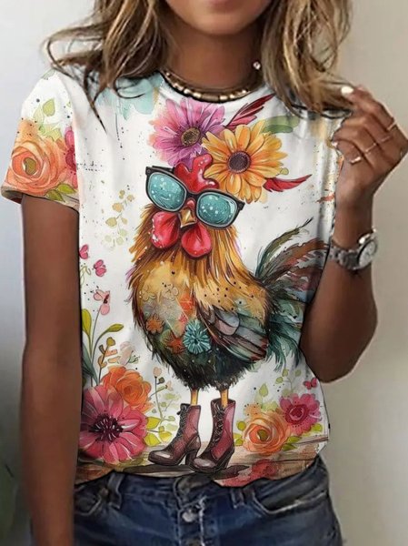 

Vintage Animal Crew Neck Short Sleeve T-shirt, White, T-shirts