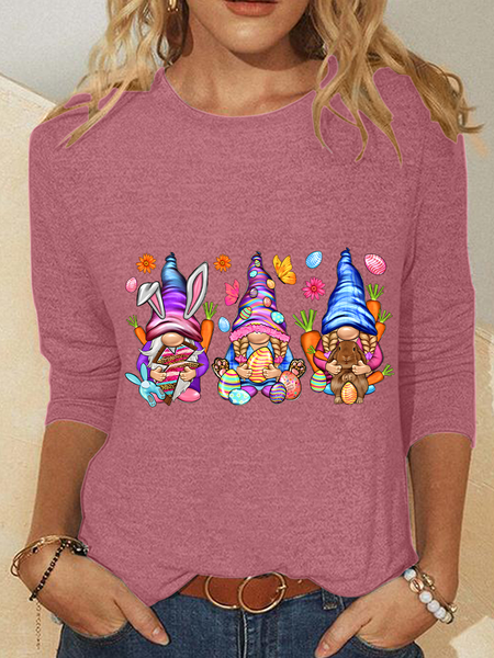 

Easter Bunny Gnomes Casual Long Sleeve Shirt, Watermelon, Long sleeves