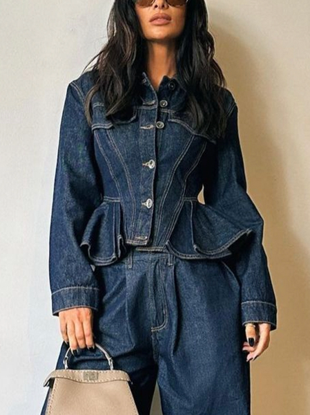 Urban Buttoned Plain Denim Coat, As picture, Jackets