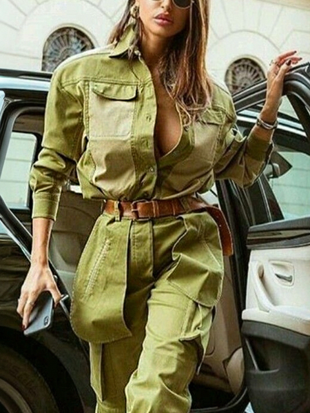 

Casual Color Block Split Joint Shirt, Green, Blouses and Shirts