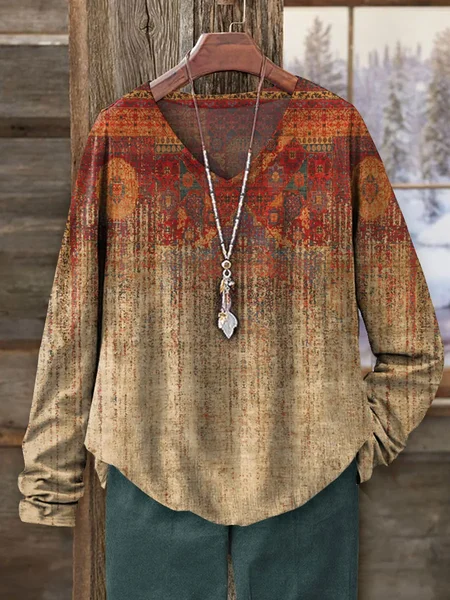 

Women's Long Sleeve Tee T-shirt Spring/Fall Floral Printing V Neck Casual Graphic Tee Top, As picture, T-Shirts
