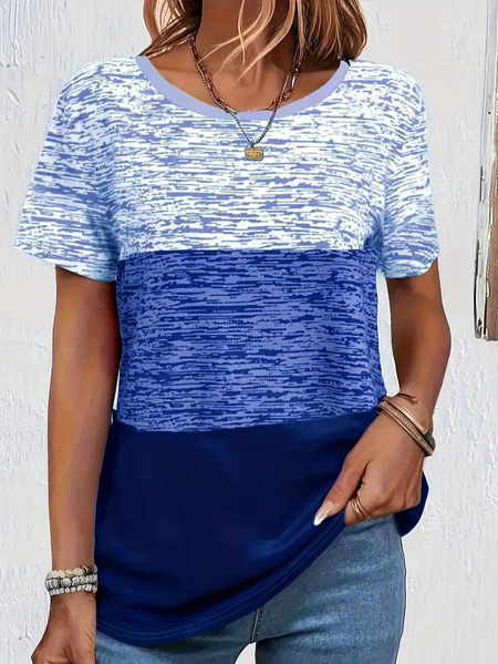 

Women's Short Sleeve Tee T-shirt Summer Multicolor Block Printing Crew Neck Casual Graphic Tee Top, Blue, T-Shirts