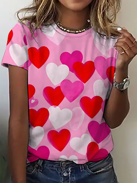 Women's Heart Art Print Short Sleeve T-Shirt, As picture, T-shirts