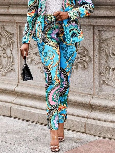 

Urban Random Print Slim Fit Pants, Blue, Pants
