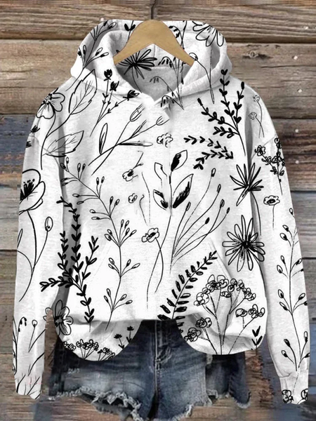 

Women's Floral Spring/Fall Printing Long Sleeve Casual Daily Hoodie, White, Sweatshirts & Hoodies
