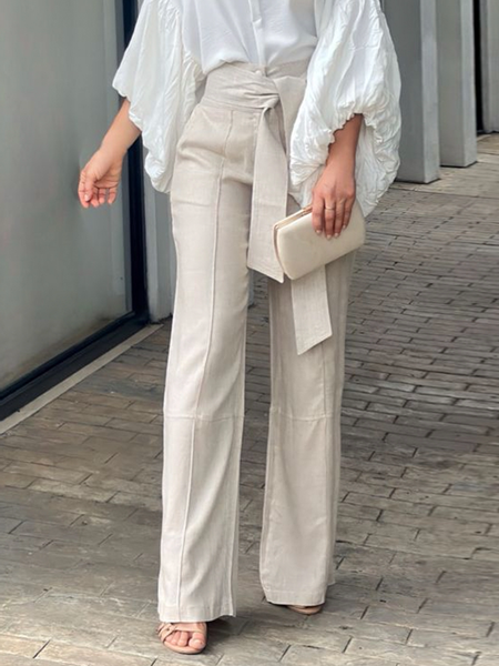 Urban Plain Fashion Pants With Belt, As picture, Pants