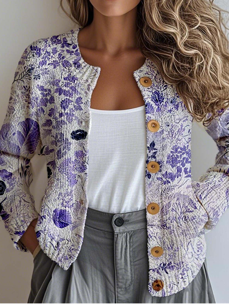

Women Knitted Ethnic Long Sleeve Comfy Vintage Cardigan, Purple, Cardigans