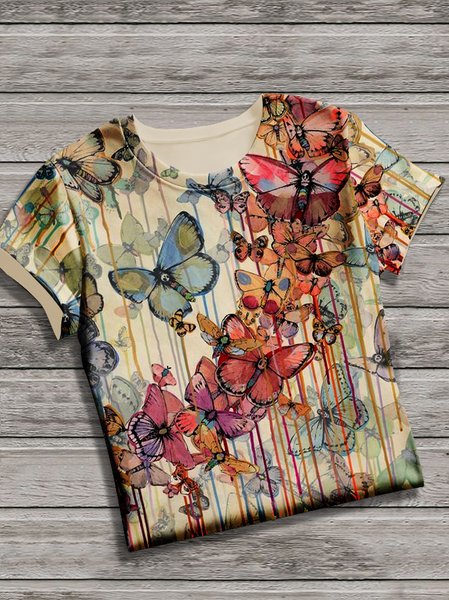 

Vintage Animal Crew Neck Short Sleeve T-shirt, Apricot, T-shirts