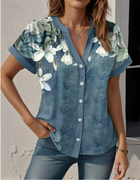 

Women's Short Sleeve Shirt Summer Floral Printing V Neck Daily Going Out Casual Top, As picture, Shirts