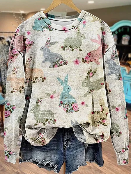 

Women's Crew Neck Easter (rabbit) Printing Casual Spring/Fall Long Sleeve Sweatshirt, As picture, Sweatshirts & Hoodies