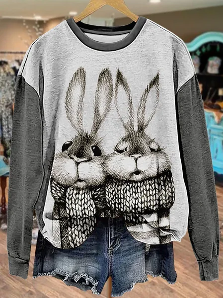 

Women's Crew Neck Easter (rabbit) Printing Casual Spring/Fall Long Sleeve Sweatshirt, As picture, Sweatshirts & Hoodies