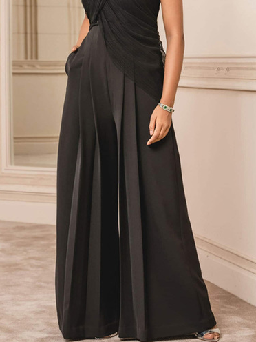 Urban Plain Wide Leg Pants, Black, Pants