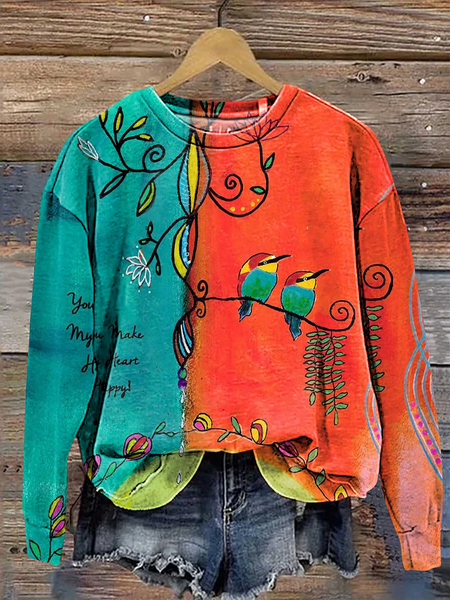 

Women's Crew Neck Floral Printing Casual Spring/Fall Long Sleeve Sweatshirt, As picture, Sweatshirts & Hoodies