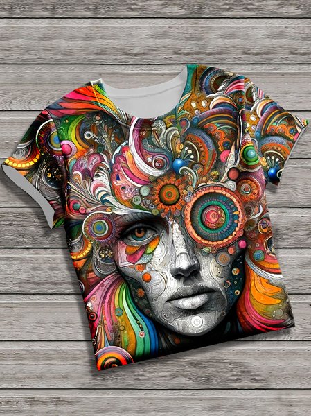 

Vintage Animal Crew Neck Short Sleeve T-shirt, Multicolor, T-shirts