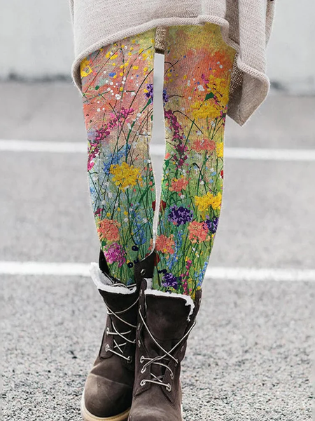 

Women's Casual Floral Jersey All Season Printing Long Leggings, As picture, Leggings
