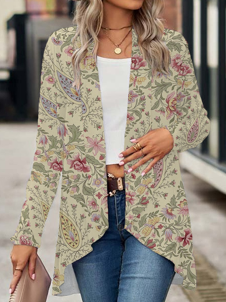 Women's Spring/Fall Cover-up Casual Floral Printing Lightweight Cardigan, As picture, Cardigans
