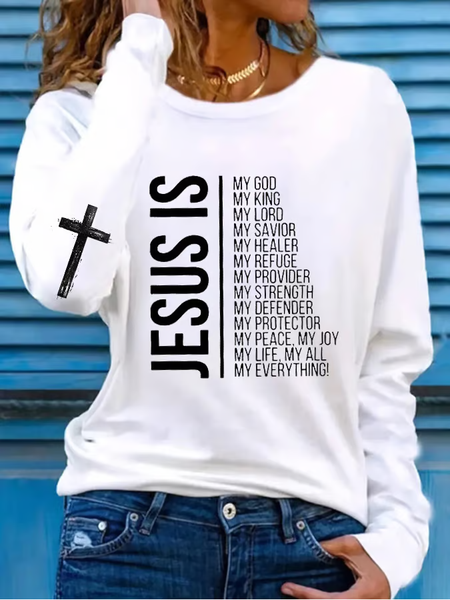 

Women's Jesus Is My God My King My Lord My Savior... Print Casual T-Shirt, White, Long sleeves