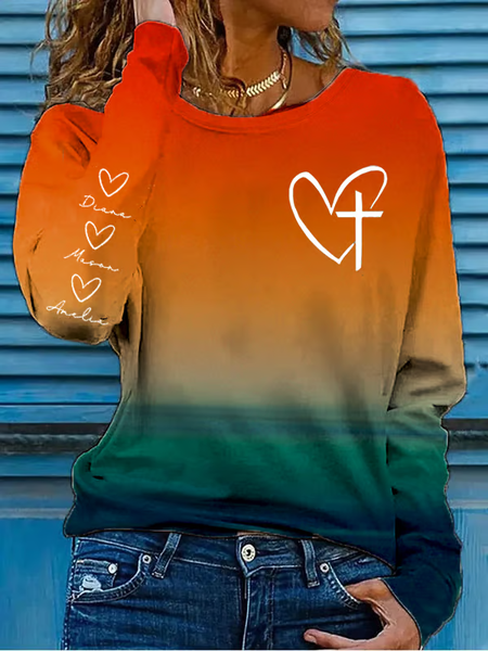 

Women's Long Sleeve Tee T-shirt Spring/Fall Heart/Cordate Printing Crew Neck Casual Graphic Tee Top, As picture, T-Shirts