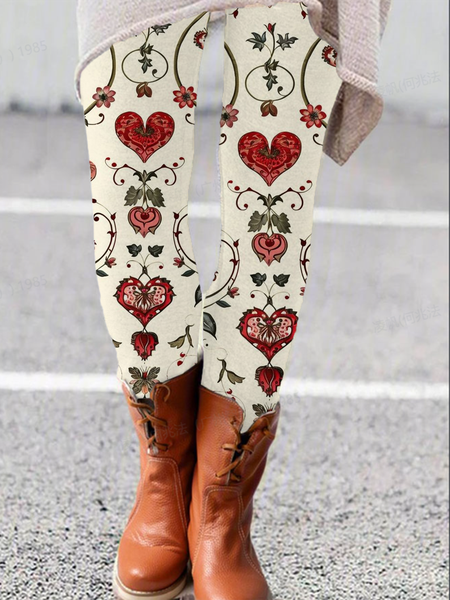 

Women's Casual Floral Jersey All Season Printing Long Leggings, Apricot, Leggings