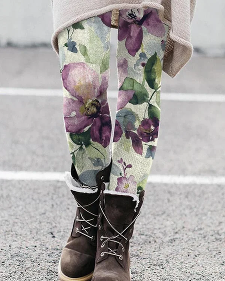 

Women's Casual Floral Jersey All Season Printing Long Leggings, As picture, Leggings
