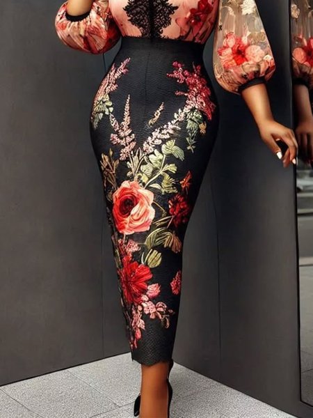 

Elegant Printing Floral Maxi Skirt, As picture, Skirts
