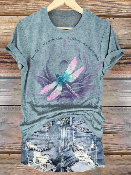 

Dragonfly Lotus Breath printed crew-neck T-shirt, Blue, T-shirts
